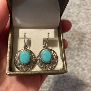 Simply Silver Earrings with turquoise accent NWOT